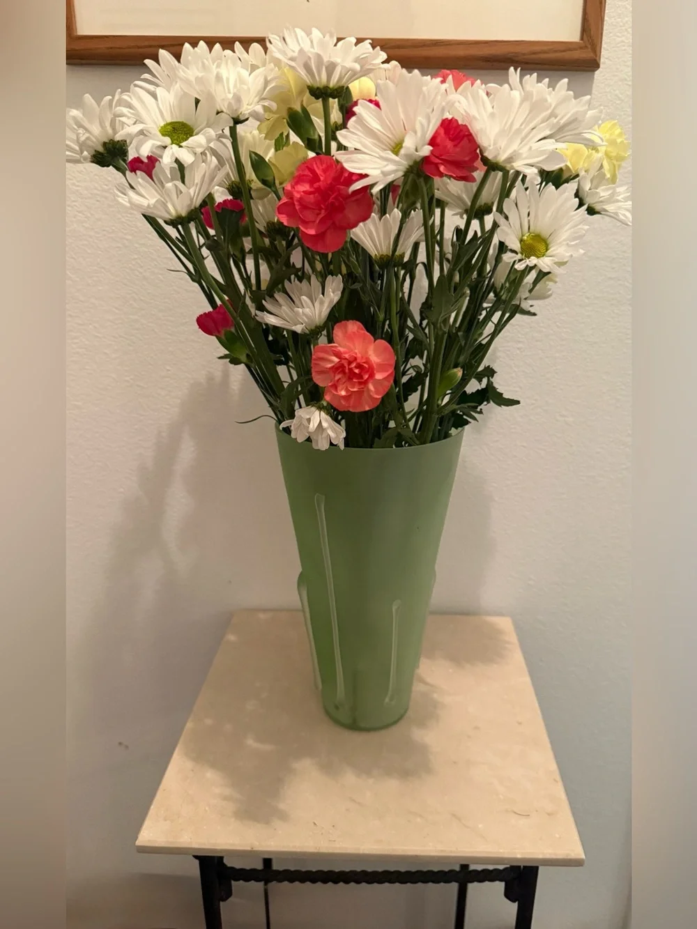 Lime green 10”H vase.